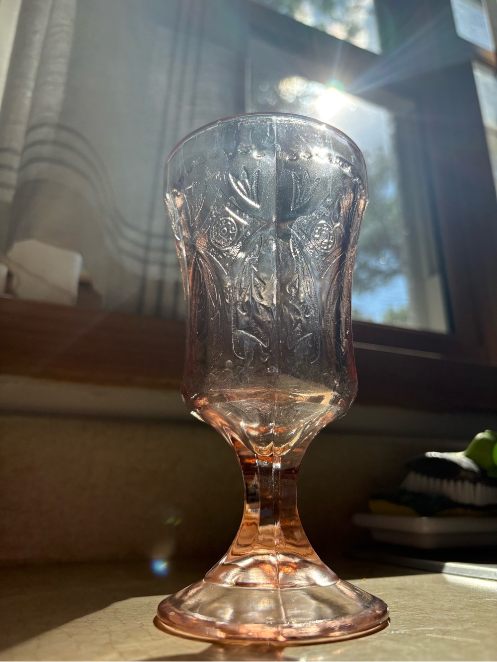Vintage Pink Pressed Glass Goblet💕